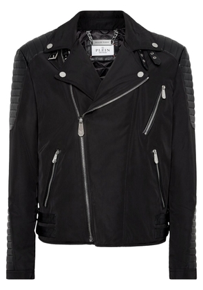 Philipp Plein padded-detail leather biker jacket - Black