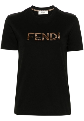 FENDI sequin logo-detail cotton T-shirt - Black