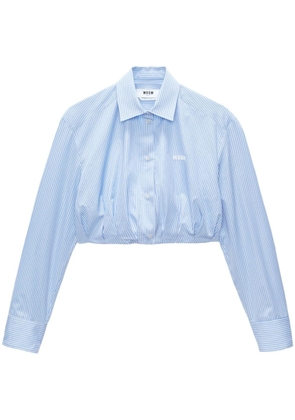MSGM logo-embroidered striped cropped shirt - Blue