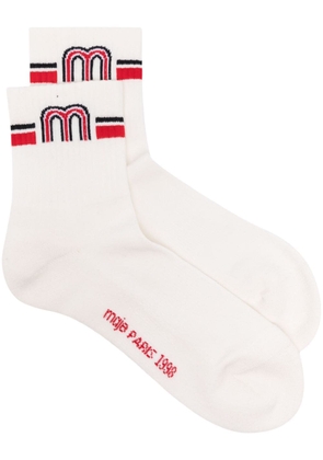 Maje logo-intarsia striped-edge socks - White