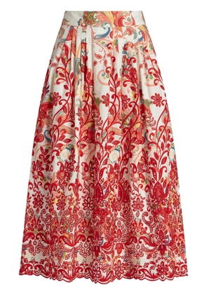 ETRO paisley-pattern embroidered midi skirt - White