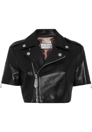 Philipp Plein leather cropped biker jacket - Black
