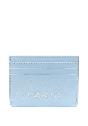 Marni logo-embroidered leather card holder - Blue