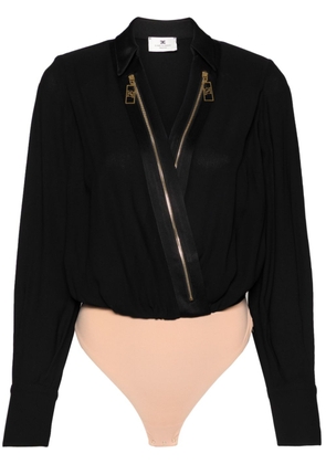 Elisabetta Franchi logo-zip detail georgette bodysuit - Black