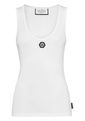 Philipp Plein logo-appliquéd cotton tank top - White