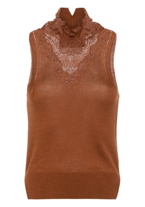 Ermanno Scervino lace-panel fine-knit top - Brown