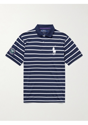 Polo Ralph Lauren - Wimbledon Logo-Embroidered Appliquéd Striped Stretch-Jersey Polo Shirt - Men - Blue - XS