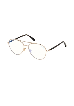 TOM FORD Aviator Optical Eyeglasses in Shiny Rose Gold  Dark Havana & Blue Block Lens - Rose. Size all.