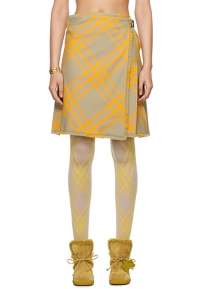 Burberry Yellow & Beige Check Midi Skirt