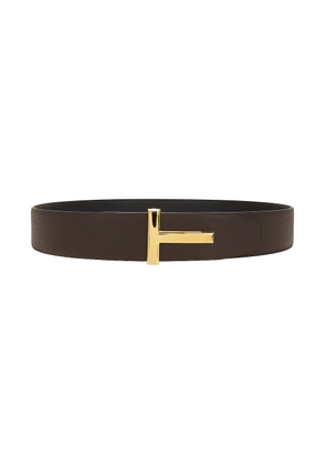 TOM FORD Small Grain Calf T Belt in Chocolate & Black - Chocolate. Size 80 (also in 85, 90).