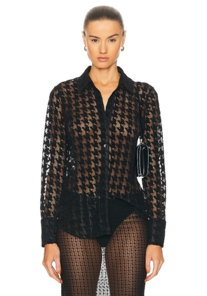 L'AGENCE Hailey Tall Cuff Shirt in Black Houndstooth - Black. Size XS (also in L).