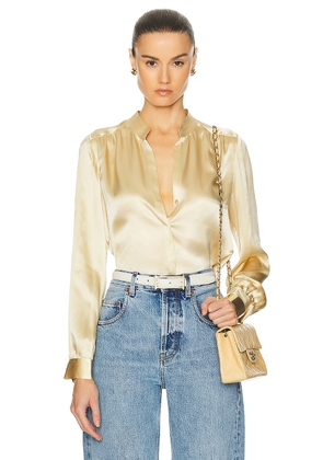L'AGENCE Bianca Band Collar Blouse in Marzipan - Lemon. Size L (also in M, S).