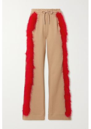 Dries Van Noten - Feather-trimmed Cotton-terry Track Pants - Neutrals - x small,small,medium,large