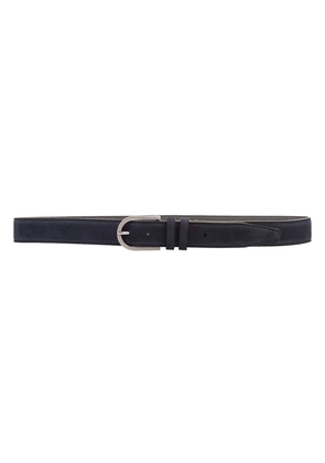 Kiton Blue Suede Belt With Silver Buckle