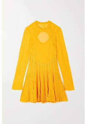 Givenchy - Cutout Pleated Knitted Mini Dress - Yellow - x small,small,medium,large