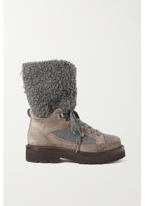 Brunello Cucinelli - Paneled Shearling, Suede And Cashmere Boots - Gray - IT36,IT37,IT37.5,IT38,IT38.5,IT39,IT39.5,IT40,IT41