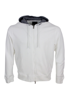 Barba Napoli Lightweight Stretch Cotton Sweatshirt With Hood With Contrasting Color Interior And Zip Closure