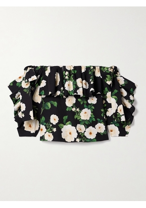 Carolina Herrera - Off-the-shoulder Ruffled Floral-print Silk-voile Top - Black - US2,US4,US6,US8,US10