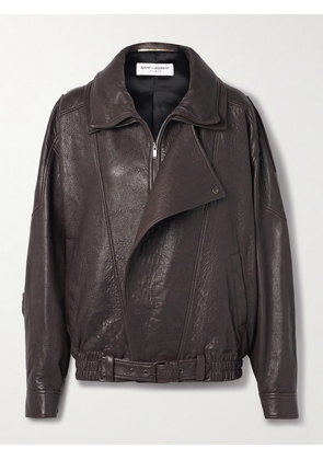 SAINT LAURENT - Oversized Textured-leather Jacket - Brown - FR34,FR36,FR38