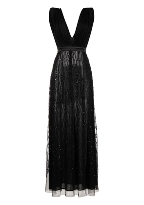 Elisabetta Franchi bead-embellished plissé gown - Black