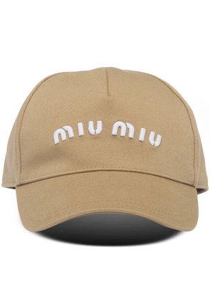 Miu Miu drill embroidered-logo baseball cap - Neutrals