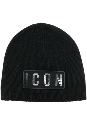 DSQUARED2 Icon-patch knitted beanie - Black