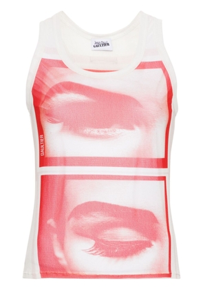 Jean Paul Gaultier face-print mesh top - White