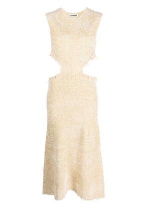 Jil Sander cutout frayed silk-cotton blend midi dress - Neutrals