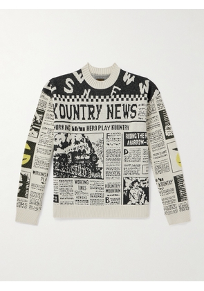 KAPITAL - 8G Newspaper Intarsia-Knit Sweater - Men - Neutrals - 1
