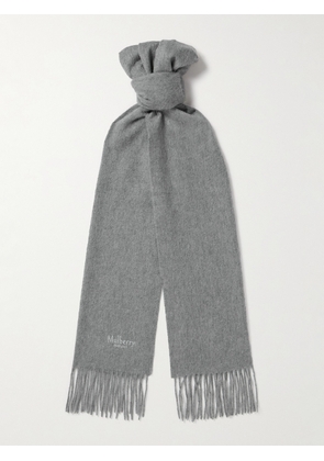 Mulberry - Fringed Logo-Embroidered Cashmere Scarf - Men - Gray