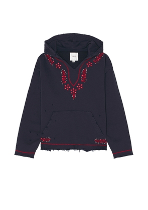 Found Paisley Embroidered Hoodie in Washed Navy - Navy. Size M (also in ).