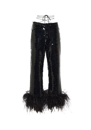 Magda Butrym Feather-trimmed sequined straight pants