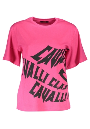 Cavalli Class Chic Pink Cotton Tee with Signature Print - XS