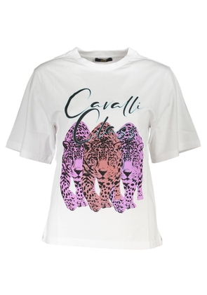 Cavalli Class Chic Slim Fit White Tee with Signature Print - XL