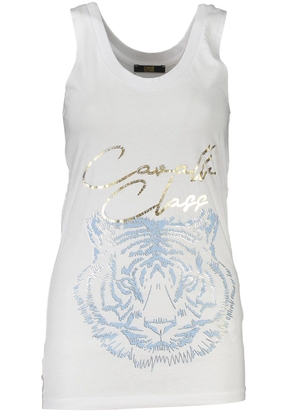 Cavalli Class Chic White Cotton Tank Top with Iconic Print - S