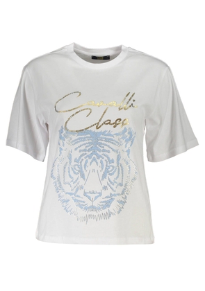 Cavalli Class Chic White Printed Tee with Timeless Elegance - XS