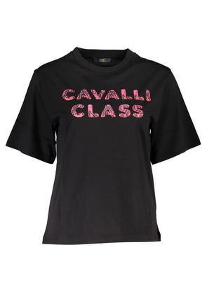 Cavalli Class Elegant Black Cotton Tee with Signature Print - XL