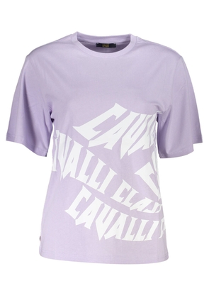 Cavalli Class Elegant Purple Print Tee with Chic Logo - XL