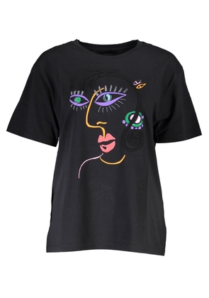 Desigual Chic Embroidered Black Tee with Artistic Flair - XXL