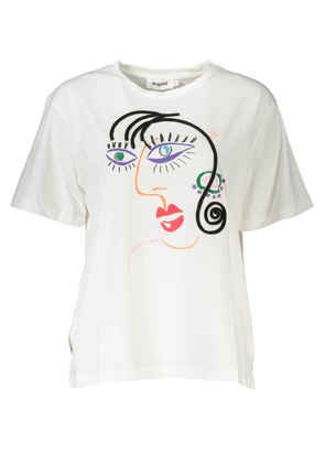 Desigual Chic Embroidered White Tee with Artistic Flair - XXL