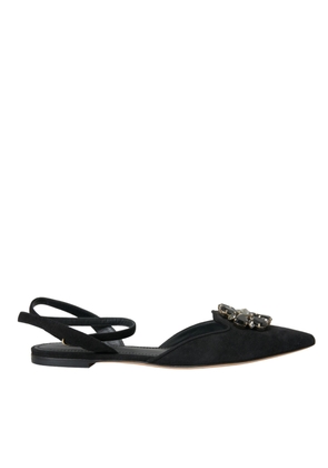 Dolce & Gabbana Black Leather Crystal Slingback Sandals Shoes - EU38/US7.5