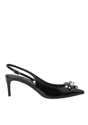 Dolce & Gabbana Black Patent Leather Crystal Slingback Shoes - EU41/US10.5