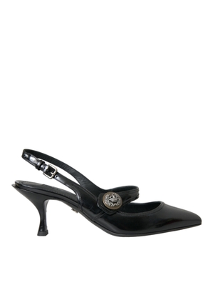 Dolce & Gabbana Black Leather Embellished Slingbacks Shoes - EU39/US8.5