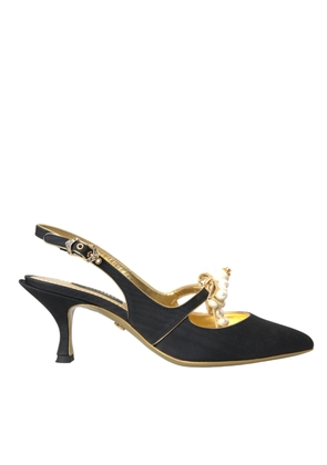 Dolce & Gabbana Black Leather Faux Pearls Slingbacks Shoes - EU36/US5.5