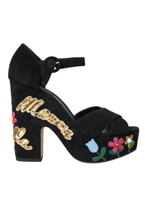 Dolce & Gabbana Black Suede Ankle Strap Heels Sandals Shoes - EU39/US8.5