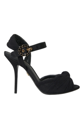 Dolce & Gabbana Black Suede Embellished Heels Sandals Shoes - EU38.5/US8
