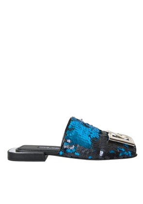 Dolce & Gabbana Blue Sequin Logo Slides Sandals Shoes - EU39/US8.5