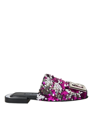 Dolce & Gabbana Fuchsia Sequin Logo Slides Sandals Shoes - EU39/US8.5