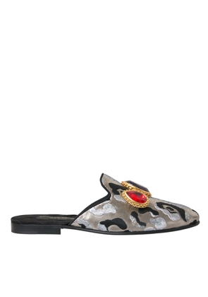 Dolce & Gabbana Gray Jacquard Crystal Mule Flat Sandals Shoes - EU40/US9.5