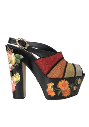Dolce & Gabbana Multicolor Floral Crystal Platform Sandals Shoes - EU39/US8.5